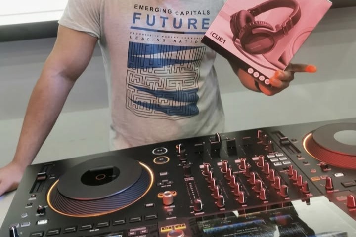 Close up of DJ equipment and headphones at our Juffair showroom